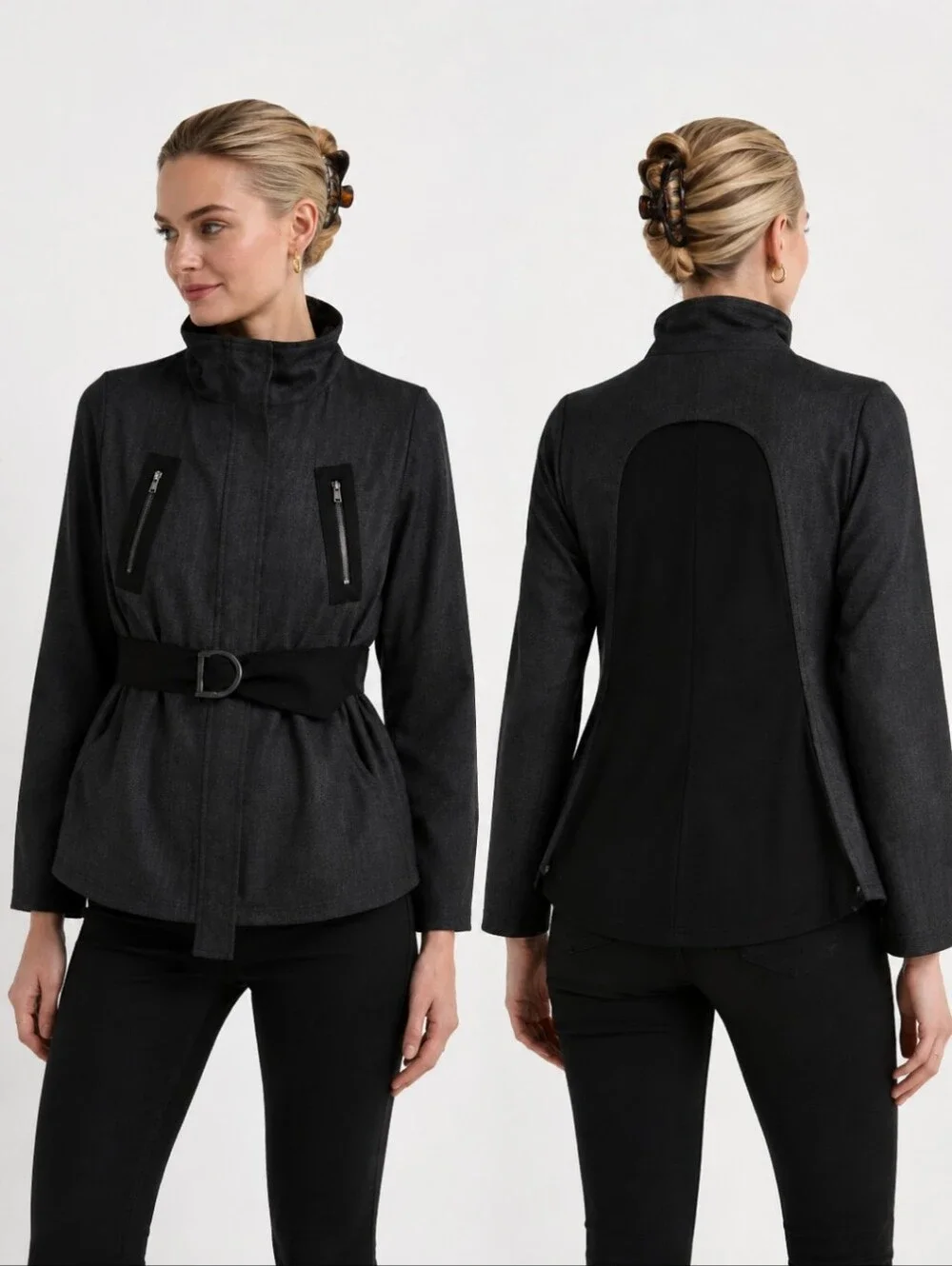 Cabi Love Carol Flight Moto Mesh Back Belted Utility Jacket High Neck Sz XL